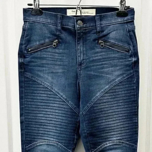 GAP True Skinny Jeans Ankle Zip Cropped Moto Mid Rise Dark Blue Denim Size 26 - Picture 5 of 16